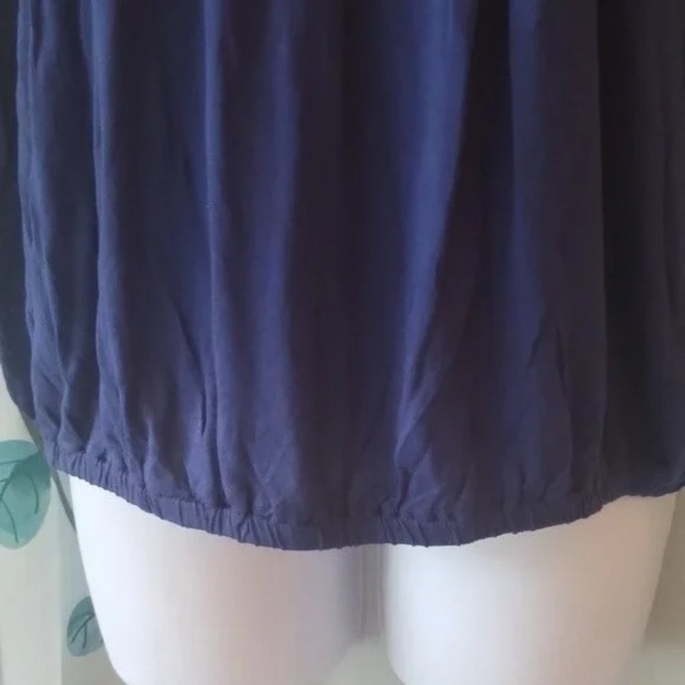 Lucky Brand Navy Blue Embroidered Square Neck Blouse with Red Flowers - Picture 4 of 5